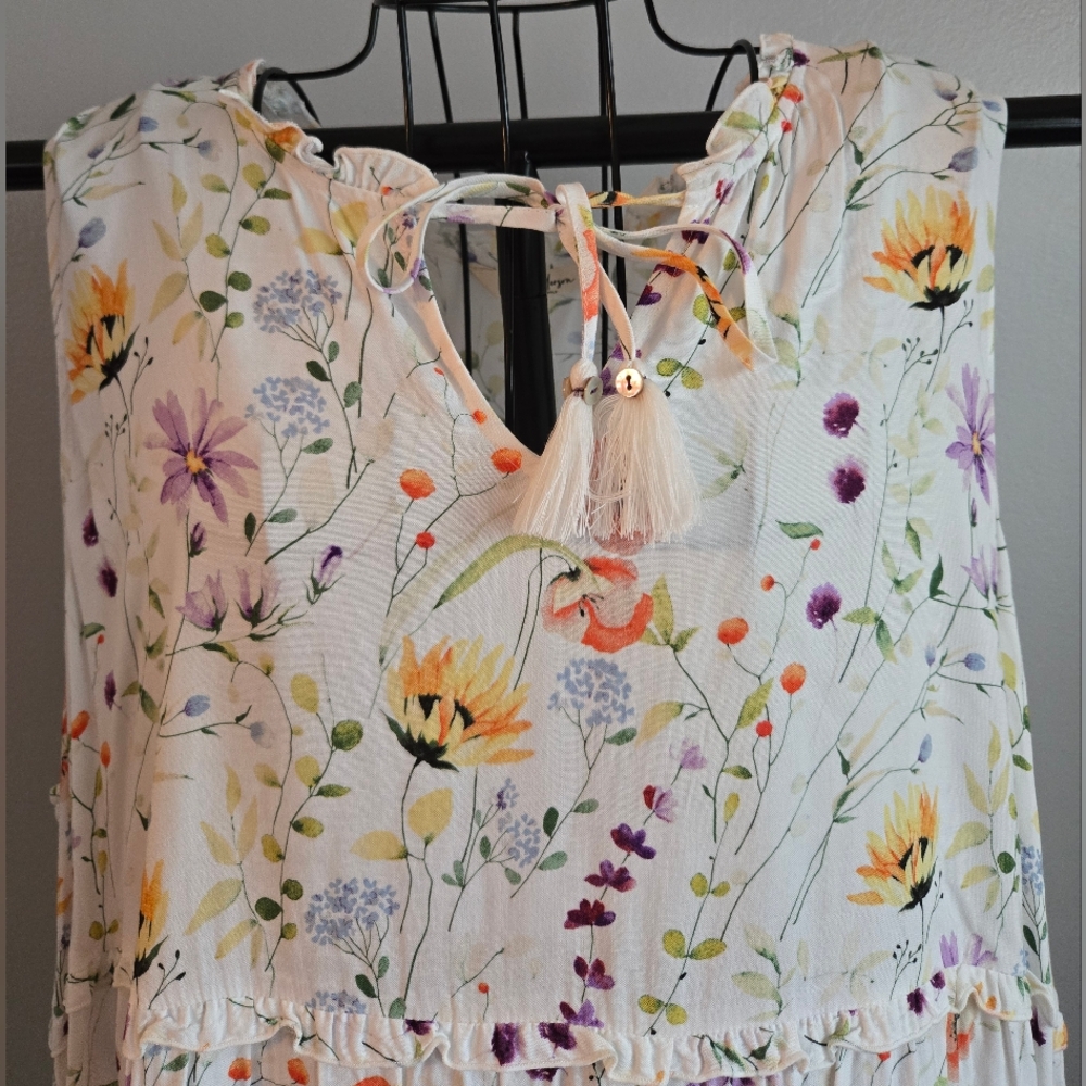 NWT Linda Anderson Floral Tiered Midi Dress Sleeveless Spring Easter Cottagecore - Picture 5 of 10